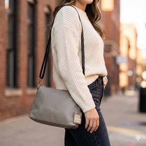 VALENTINA Genuine Pebbled Leather Triple Compartment Crossbody Bag